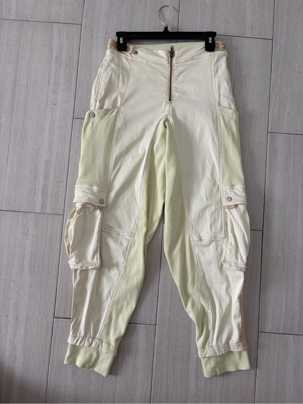 FP Movement by Free People Cream and Light Green Cargo Jogger Trousers